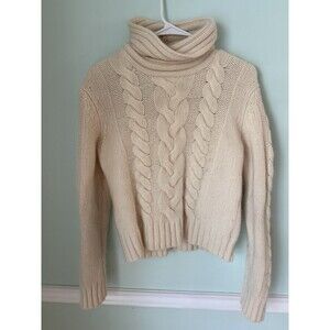 Jones NY Medium Cable Knit Merino Wool Angora Turtleneck SweaterIvory‎ Long Slv